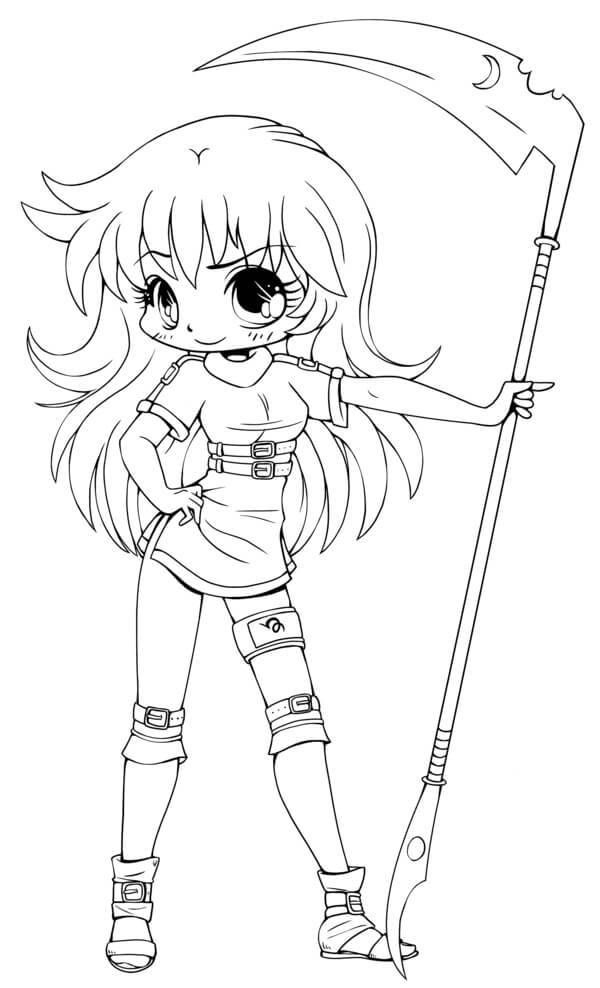 Anime Gadis Tersenyum memegang Sabit