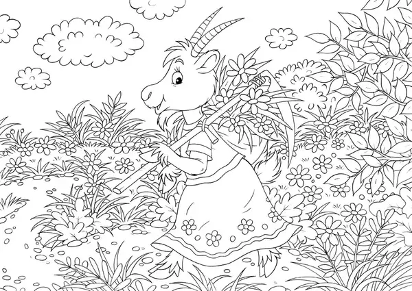 Kambing Dengan sabit di Ladang Jerami Stok