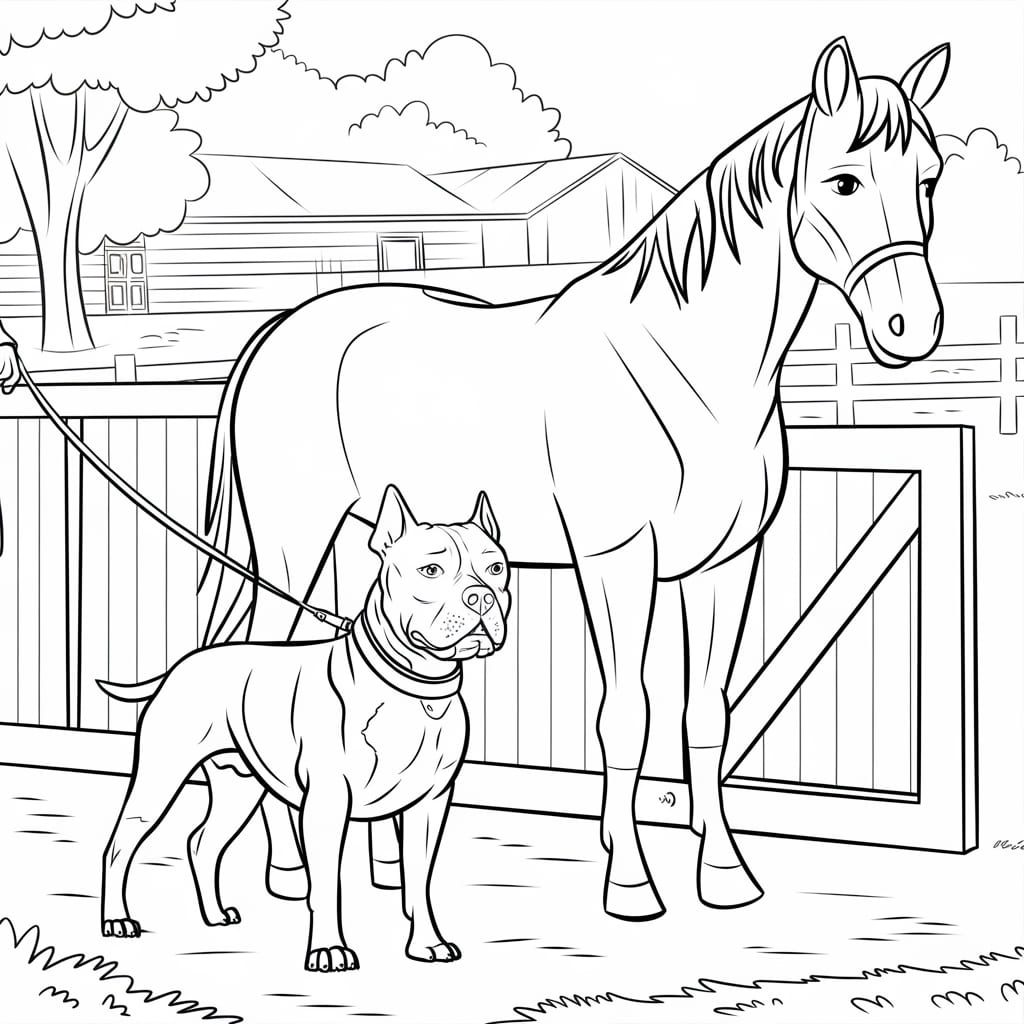 Anjing Pitbull dengan kuda