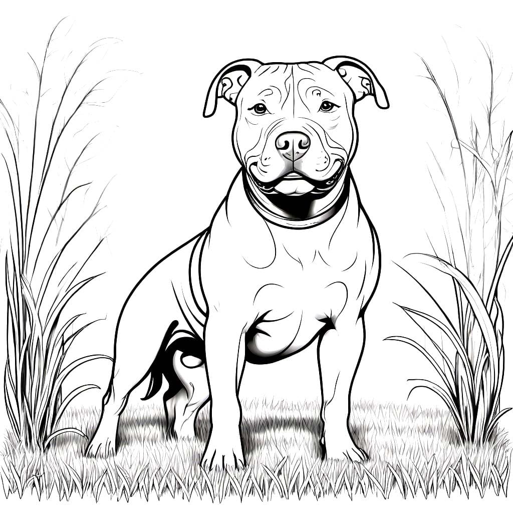 Anjing Pitbull di atas rumput