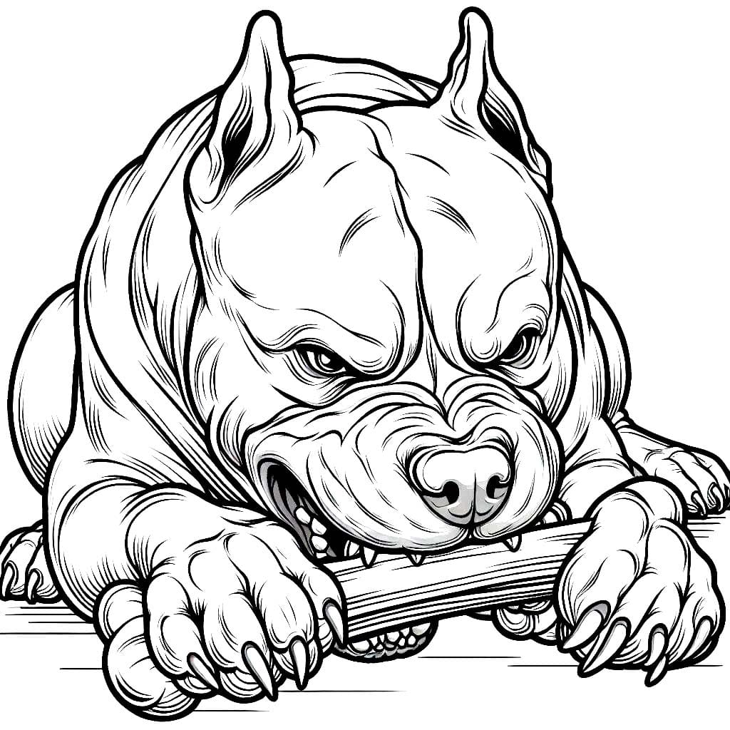 Anjing Pitbull menggerogoti tulang