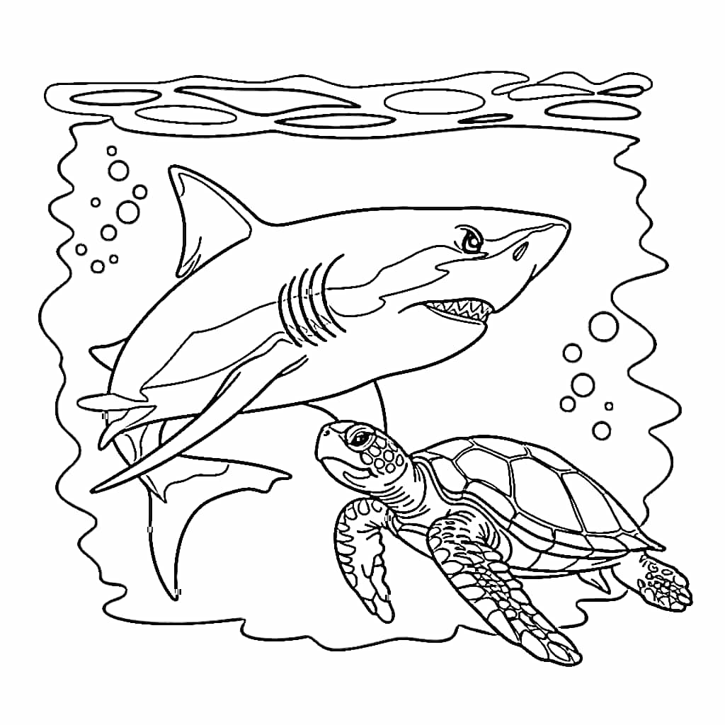 Hiu marah dan penyu laut