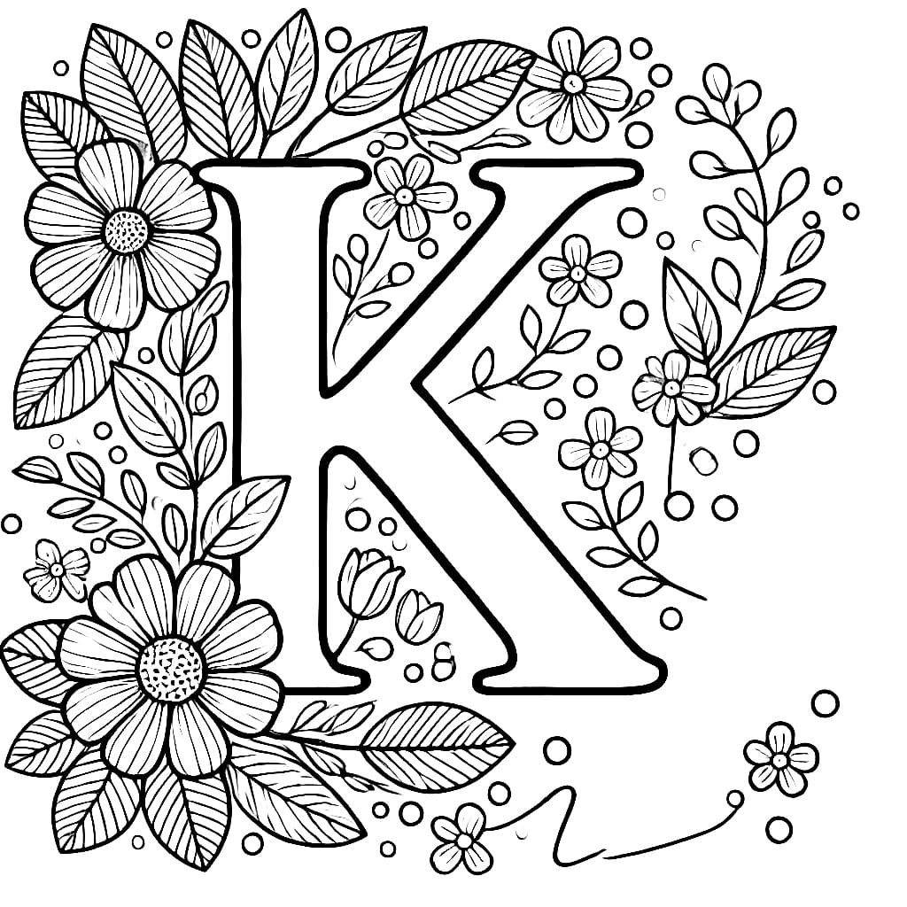 Huruf K dengan bunga