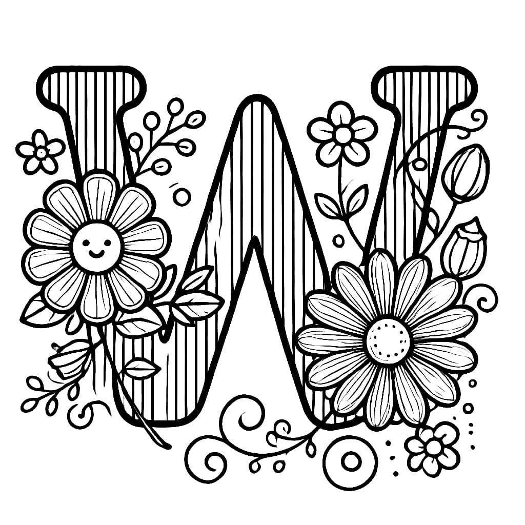 Huruf W dengan bunga