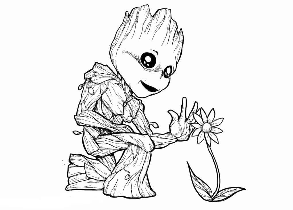 Baby Groot Dengan Bunga