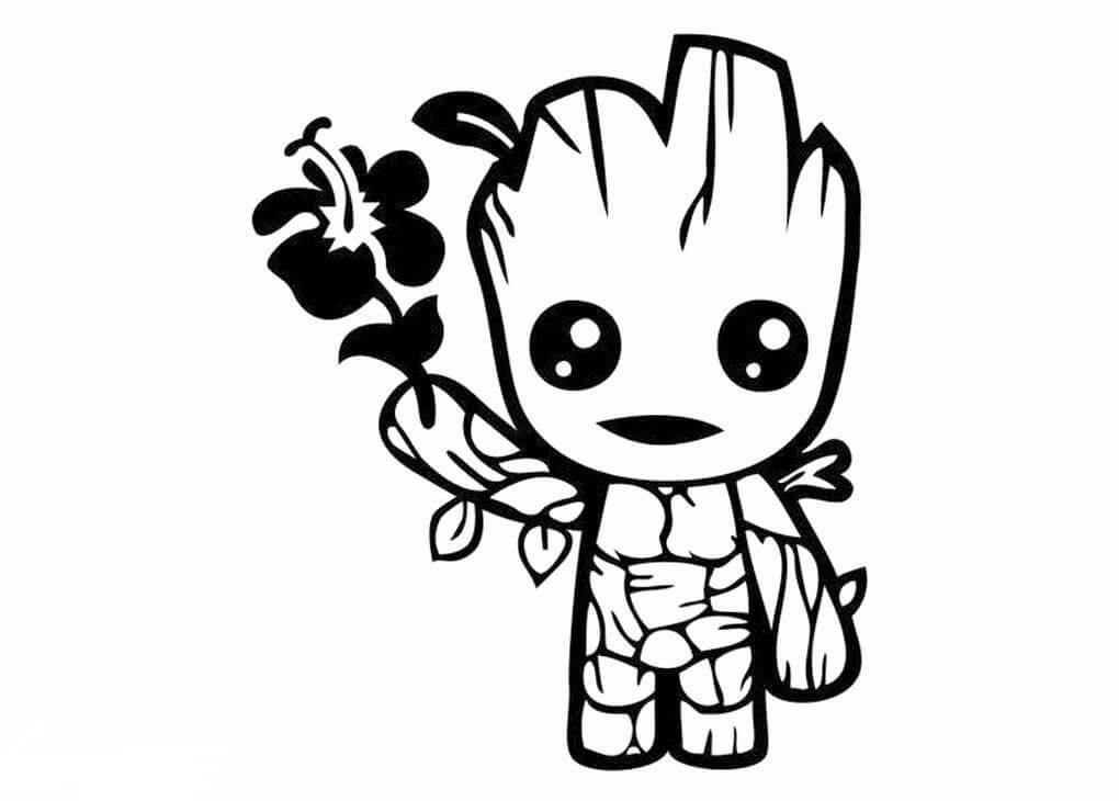 Chibi Groot Memegang Bunga