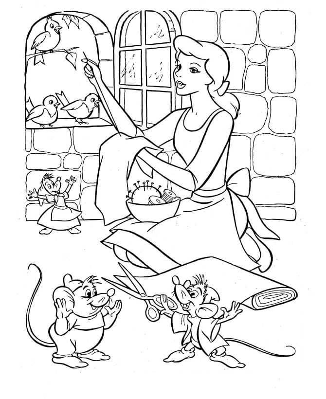 Cinderella sedang Menjahit
