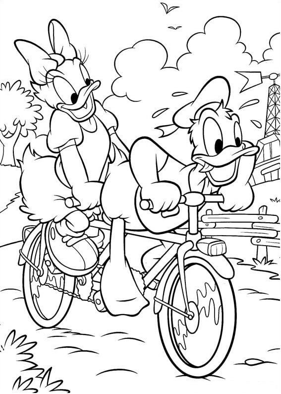 Donald dan Daisy di Sepeda