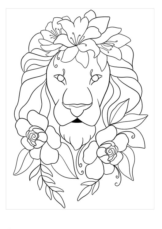Kepala Singa dengan Bunga