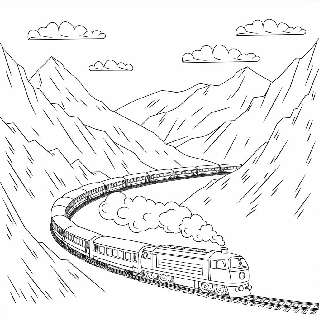 Kereta melewati pegunungan tinggi