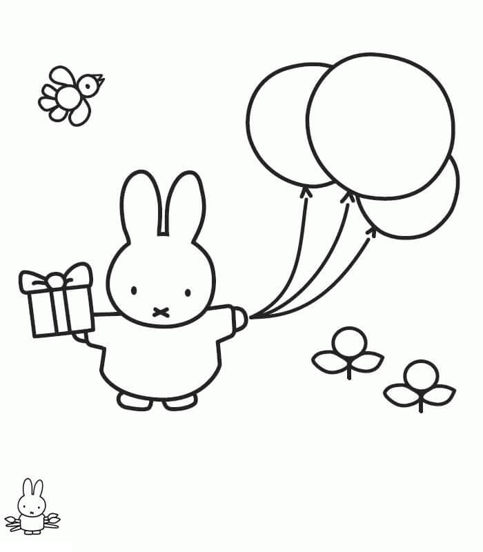 Miffy dengan Hadiah dan Balon