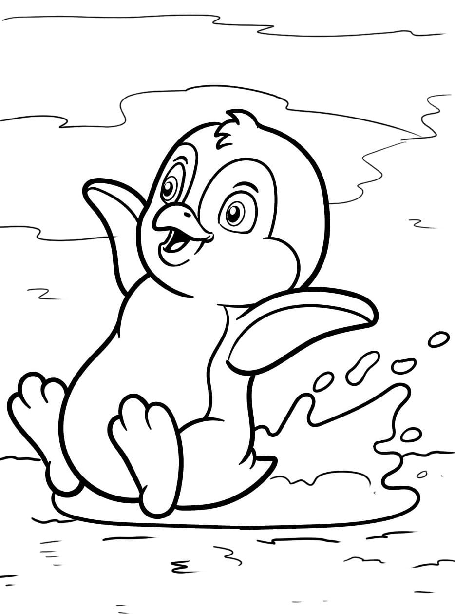 Penguin berseluncur di atas es