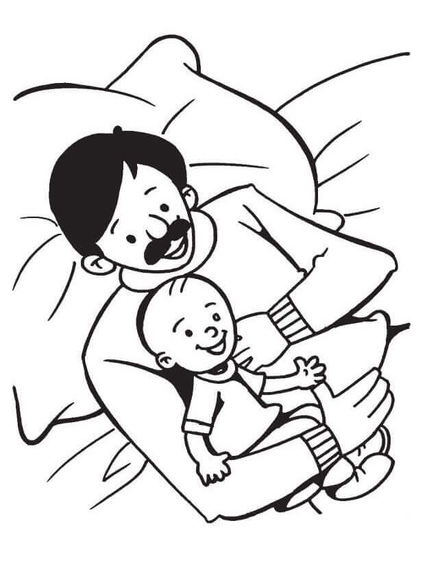 Ayah dan Anak Kecil di Tempat Tidur