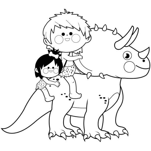 Dua Anak Manusia Gua Mengendarai Triceratops