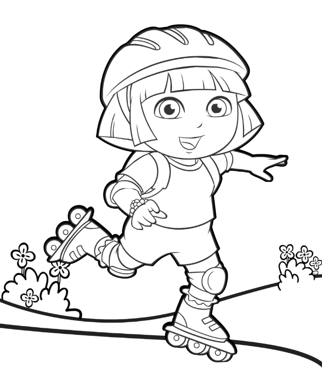 Kartun Gadis Kecil Bermain Sepatu Roda