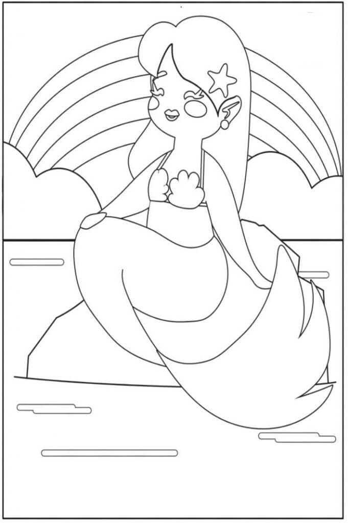 Kartun Putri Duyung dengan Pelangi