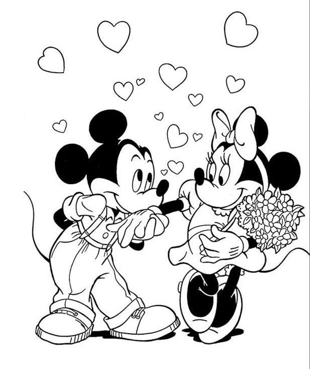 Mickey dan Minnie Mouse Memegang Mawar