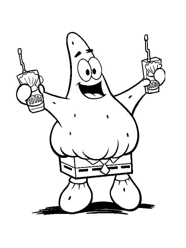 Patrick Star Memegang dua Minuman
