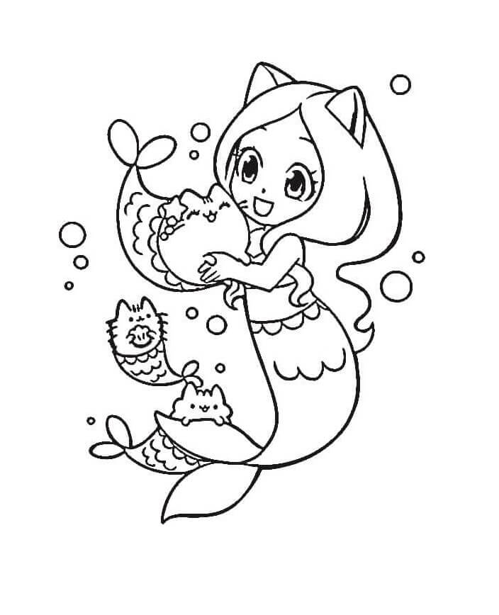 Putri Duyung dengan Putri Duyung Tiga Pusheen