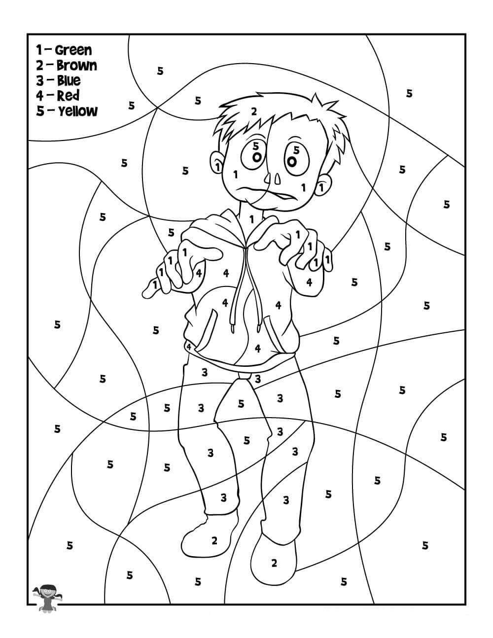 Zombie Kecil Berjalan Warna Dengan Angka