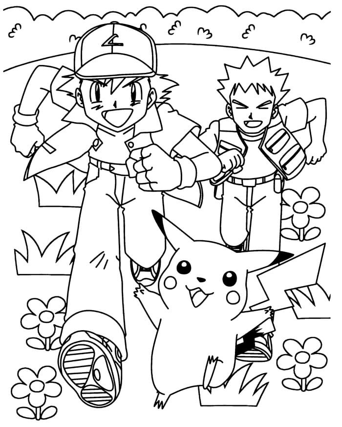 Ash Ketchum, Brock dan Pikachu Berlari