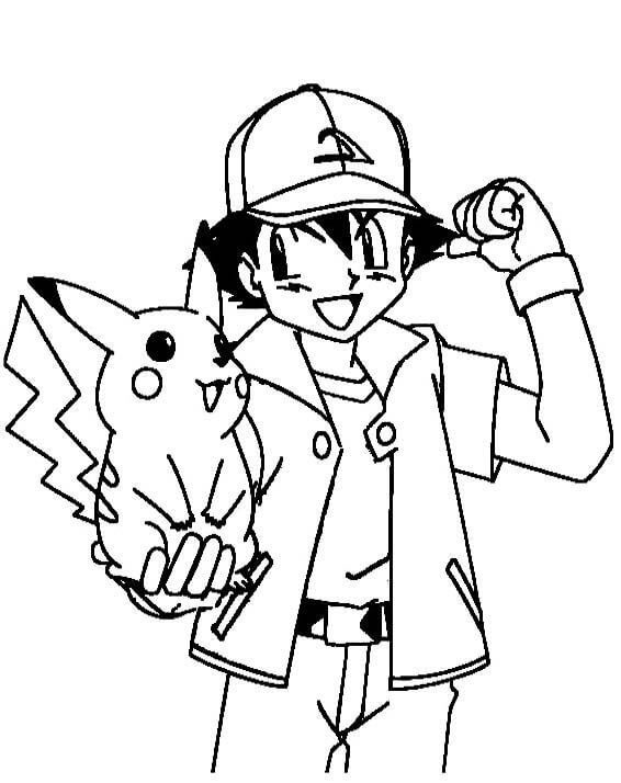 Ash Ketchum memegang Pikachu