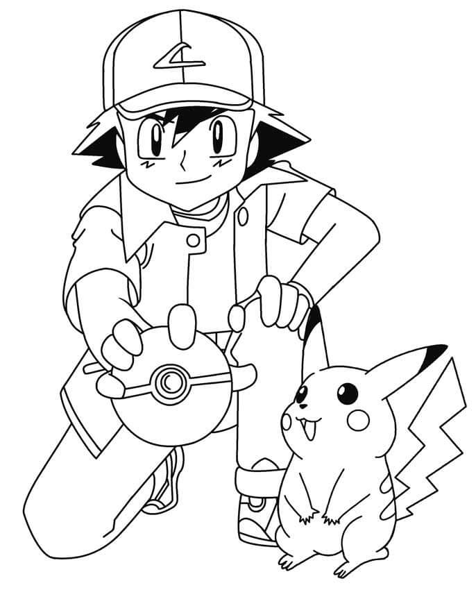 Ash Ketchum memegang Pokeball dan Pikachu