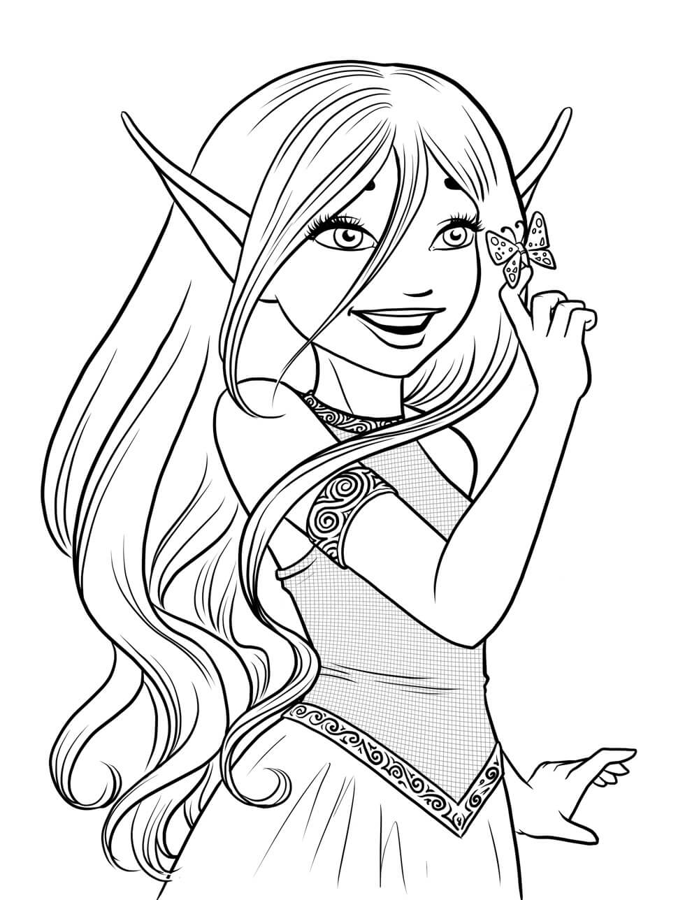 Gadis Elf yang Menyenangkan dengan Kupu-kupu