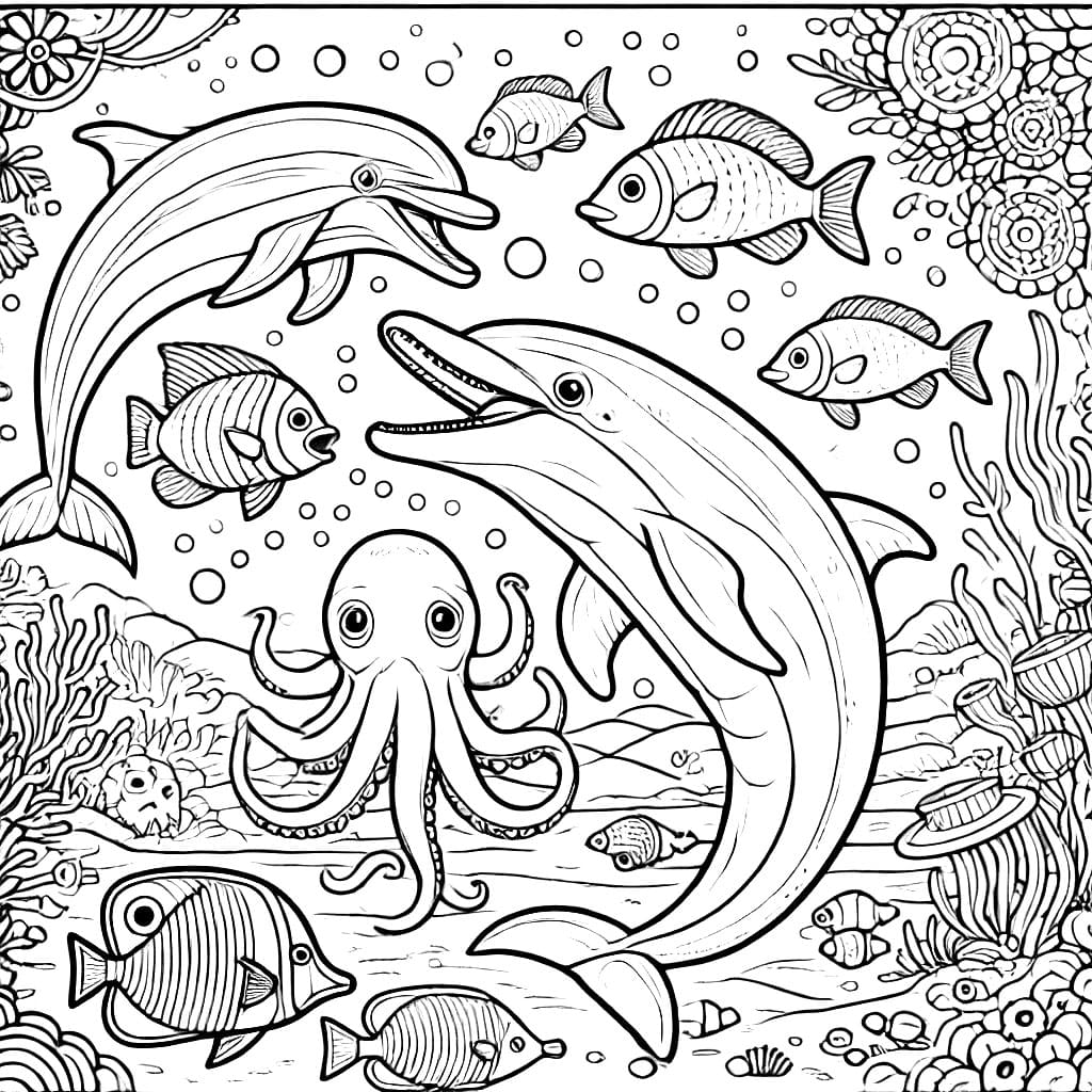 Lumba-lumba dengan hewan laut