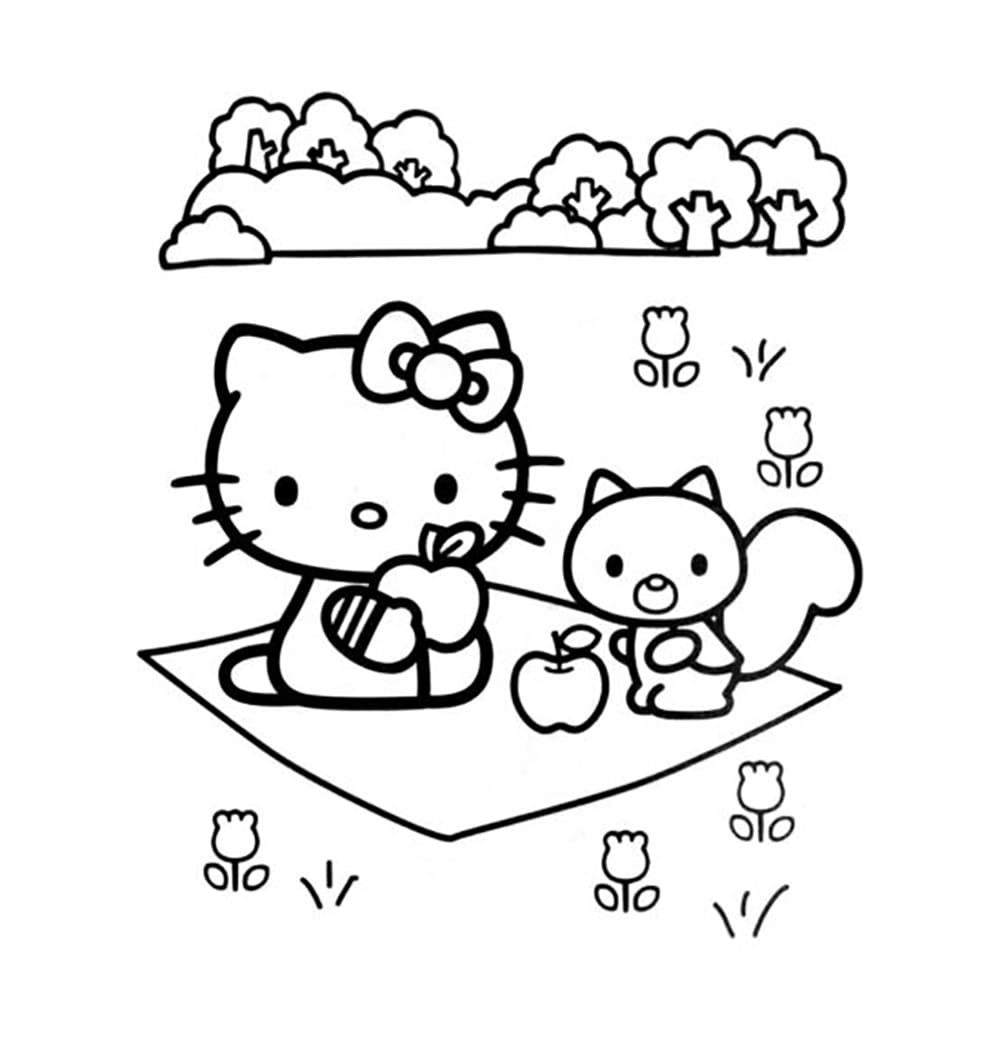 Hello Kitty makan apel