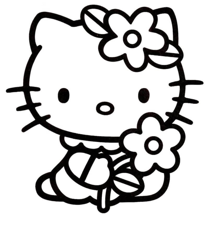 Hello Kitty Memegang Bunga