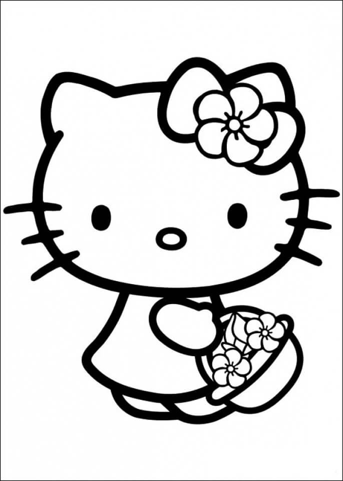 Hello Kitty memegang Keranjang Bunga