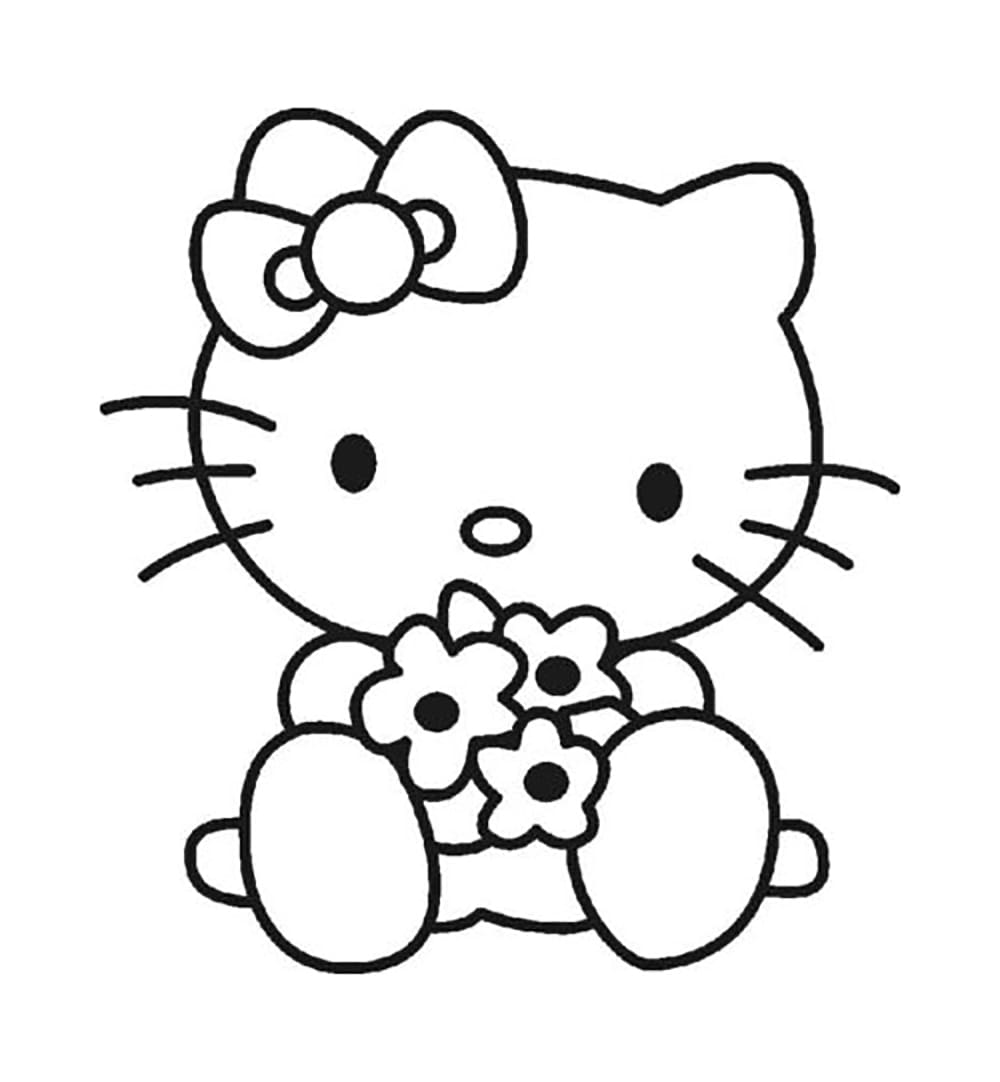 Hello Kitty memeluk bunga