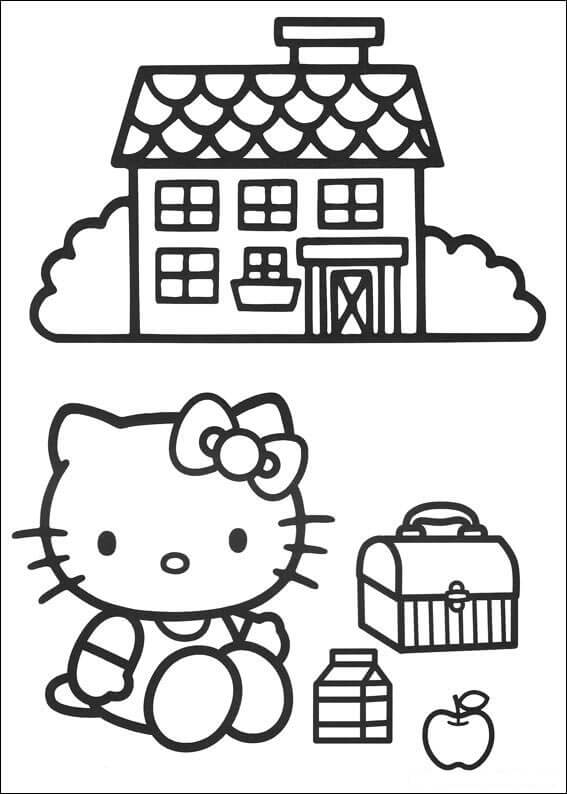 Hello Kitty Sedang Duduk di Luar Rumah