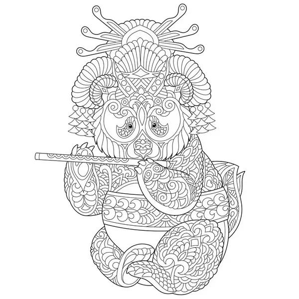 Panda Bermain Flute Mandala