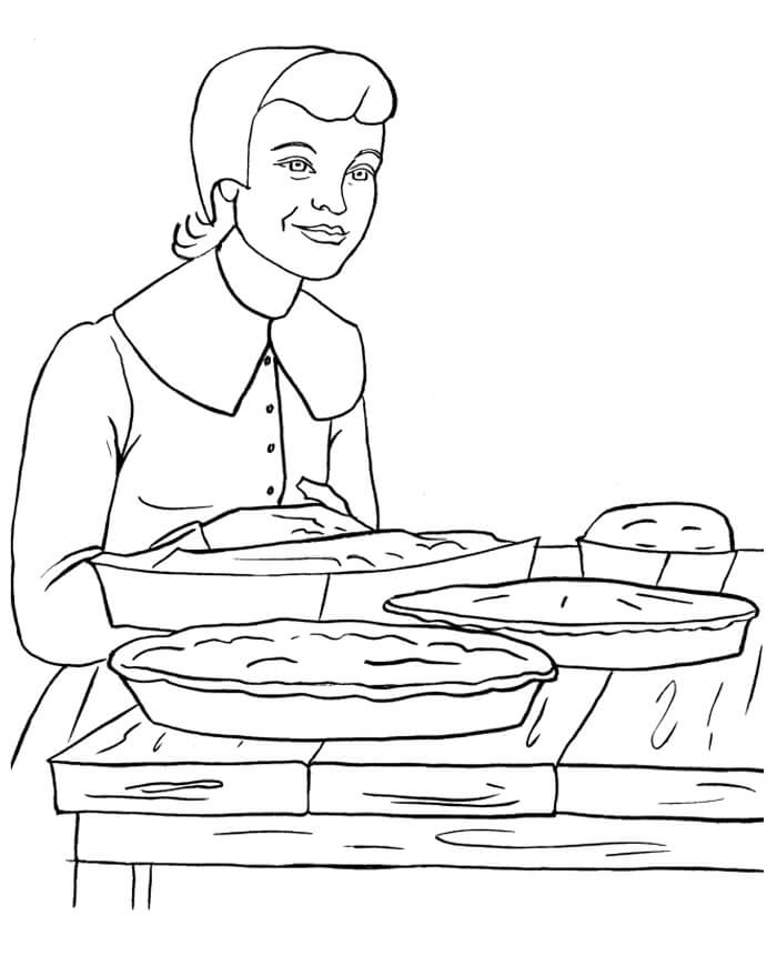 Wanita Memanggang pai Labu dan Roti Jagung