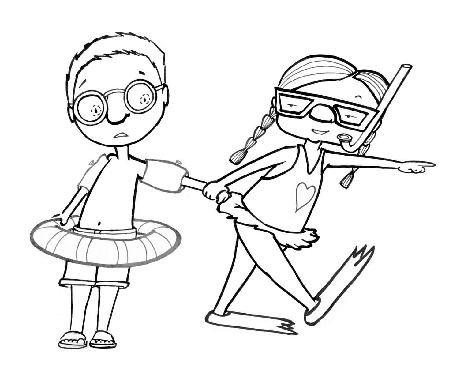 Anak Laki-laki dan Perempuan Saling Mengajak Berenang