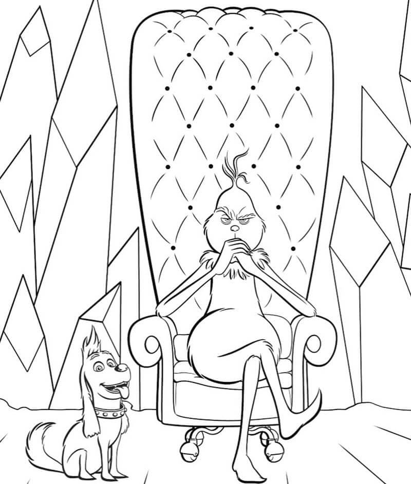 Grinch Duduk di Kursi Dengan Anjing