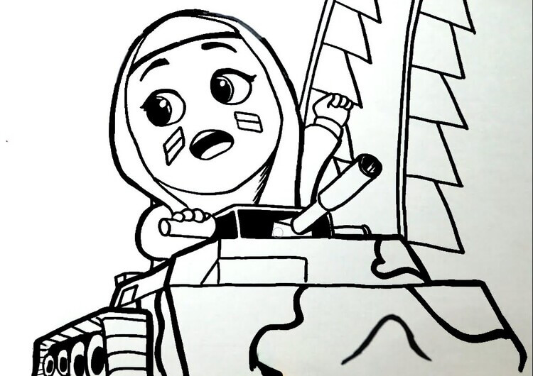 Rara mengendarai tank