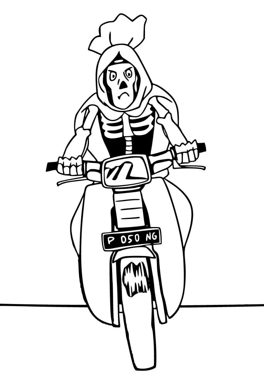 Pocong sedang Mengendarai Sepeda Motor