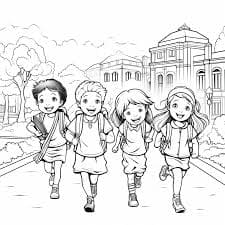 Empat Anak Pergi ke Sekolah