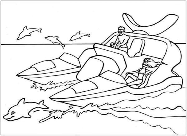 Seorang Pria dan Wanita Bepergian dengan Lumba-lumba