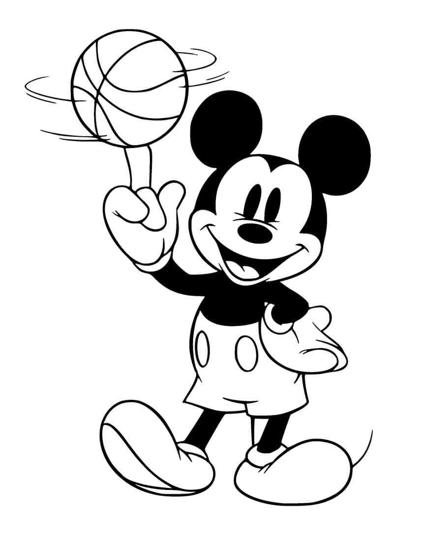 Mickey Mouse memegang Bola Basket