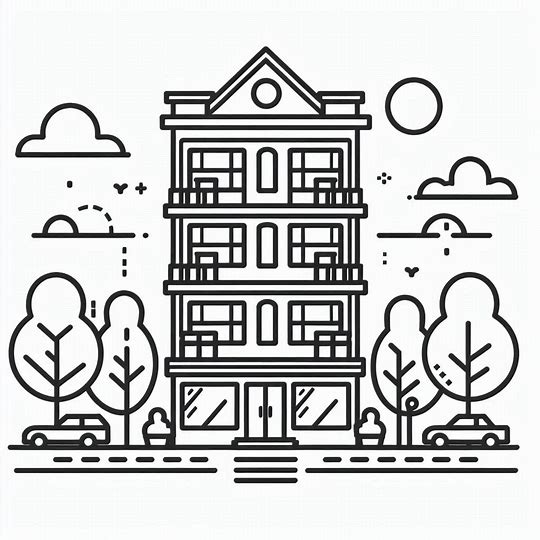 Gedung dasar dan pepohonan