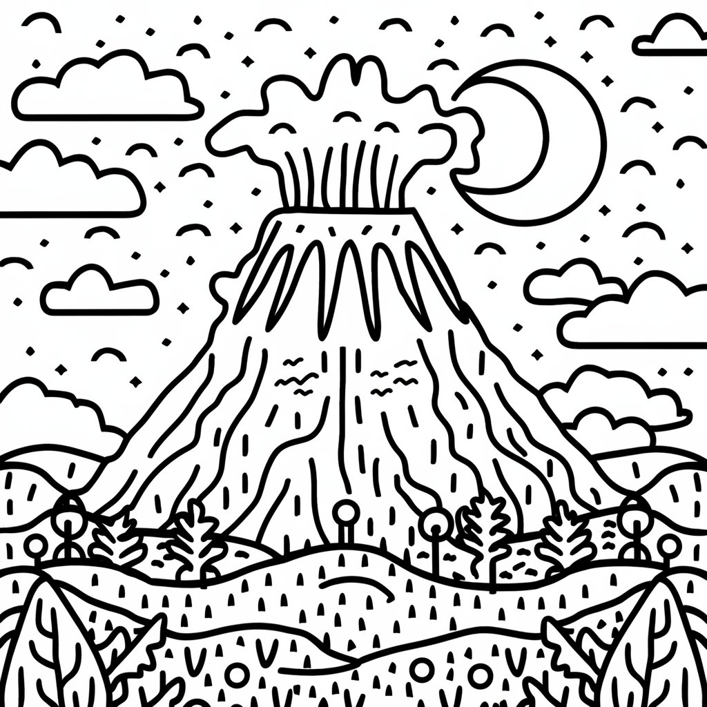 Gunung Meletus dengan bulan