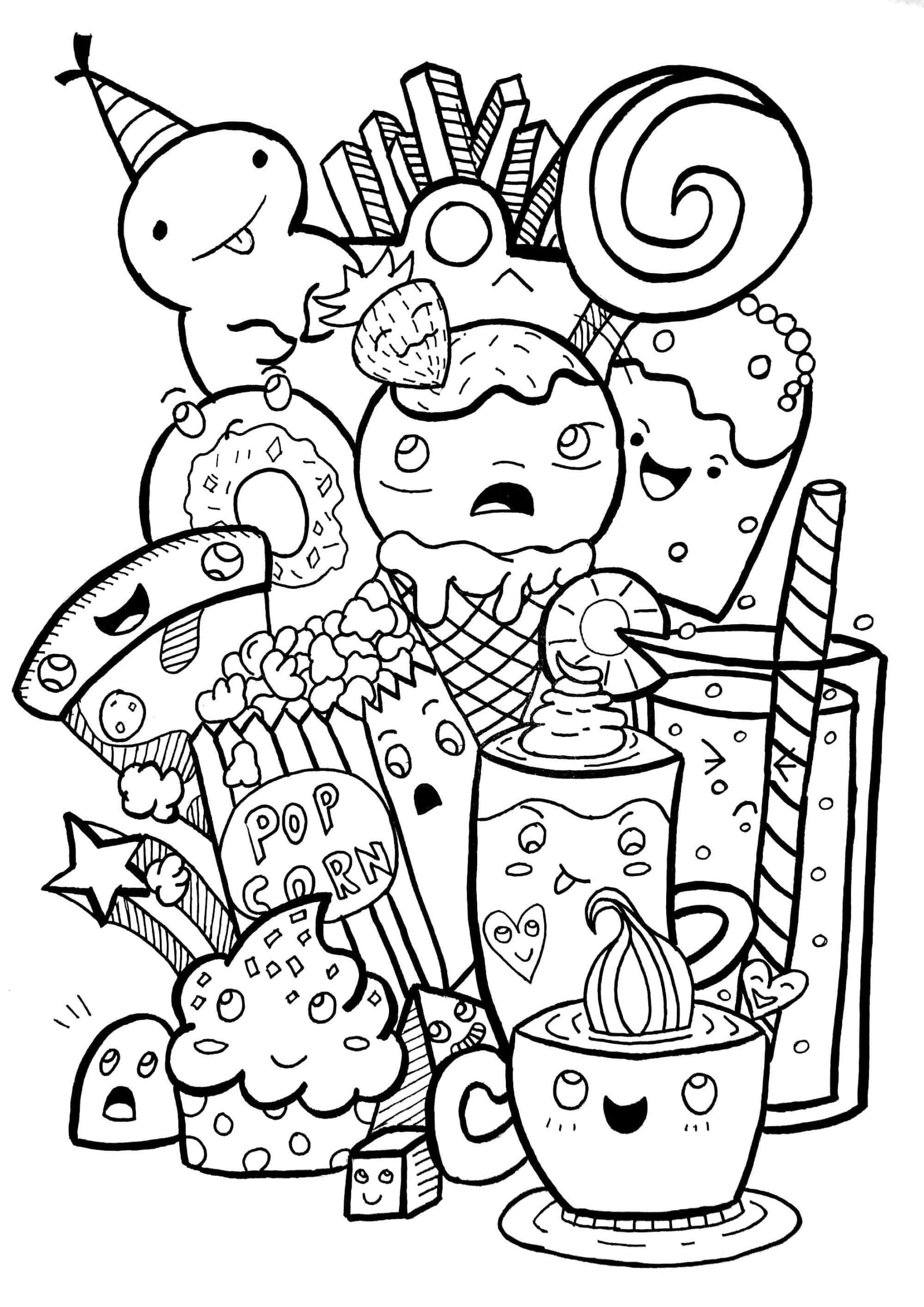 Makanan Seni Doodle Kawaii