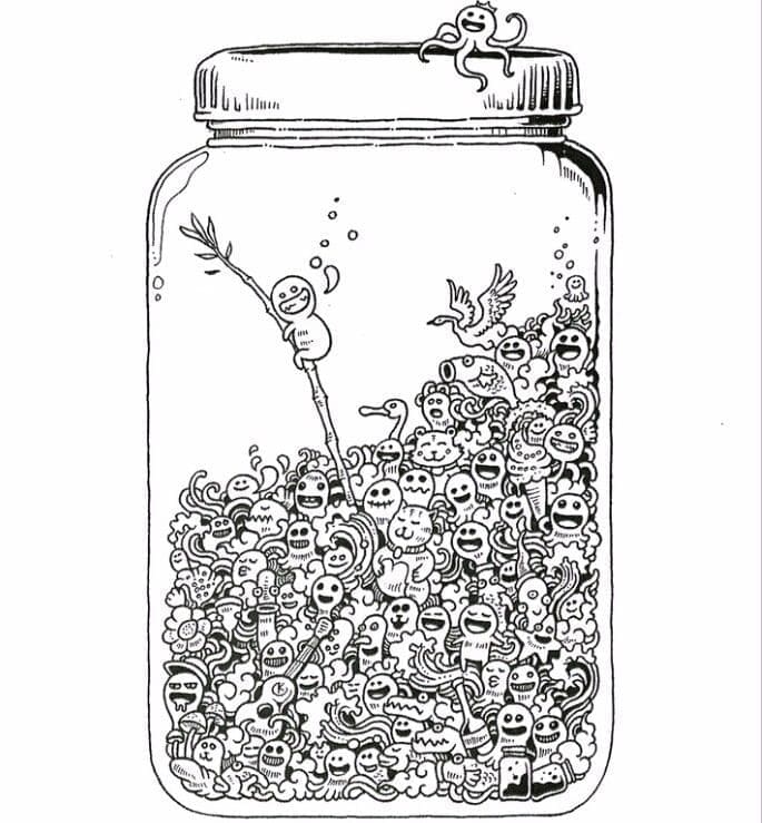 Pot Seni Doodle Monster