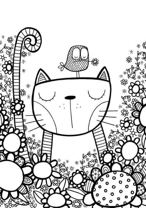Seni Doodle Kucing dan Burung