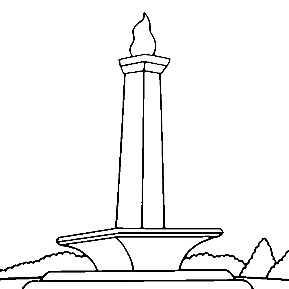 Monumen nasional dan pohon di belakang
