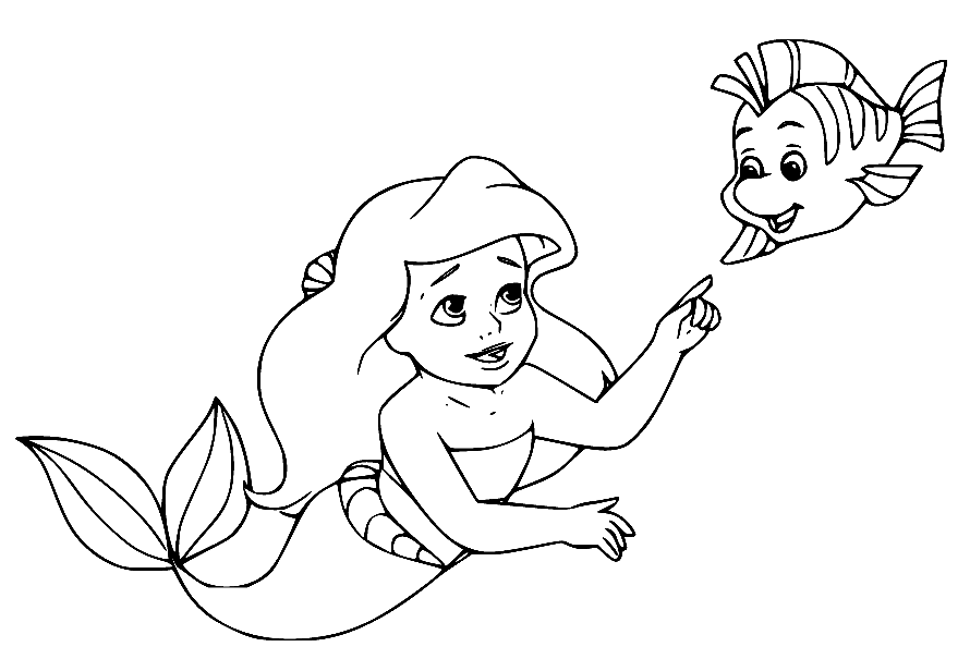 Ariel muda dengan Flounder dari The Little Mermaid